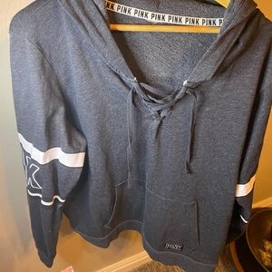 VS Pink Shoe lace front hooded sweatshirt